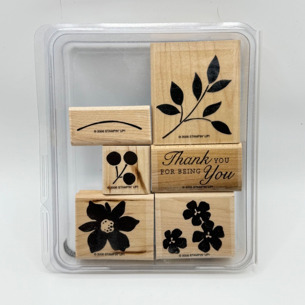 Stampin Up Thank You For Being You Floral Wood Mount Rubber Stamp Set 2006 6pc